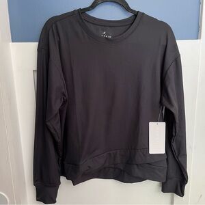 Danskin Women's Crossover Ribbed Pullover Black Salt Longsleeve Top